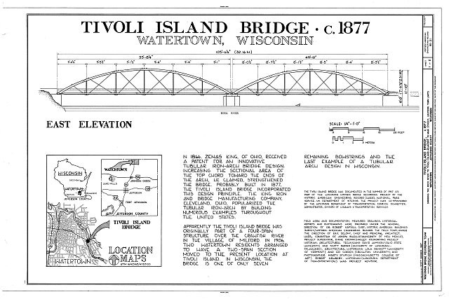Watertown Wisconsin Tivoli Island Bridge c1877 East Elevation Rock River