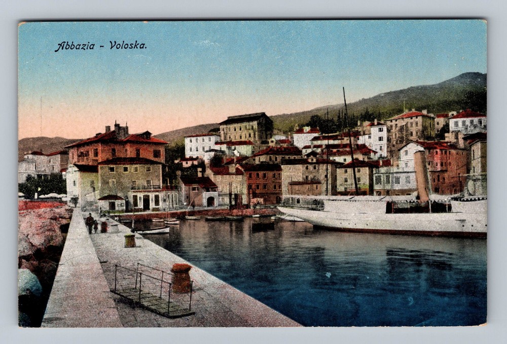 Croatia- Abbazia Kvarner Gulf Steamer Harbor View Postal Old Vintage Postcard