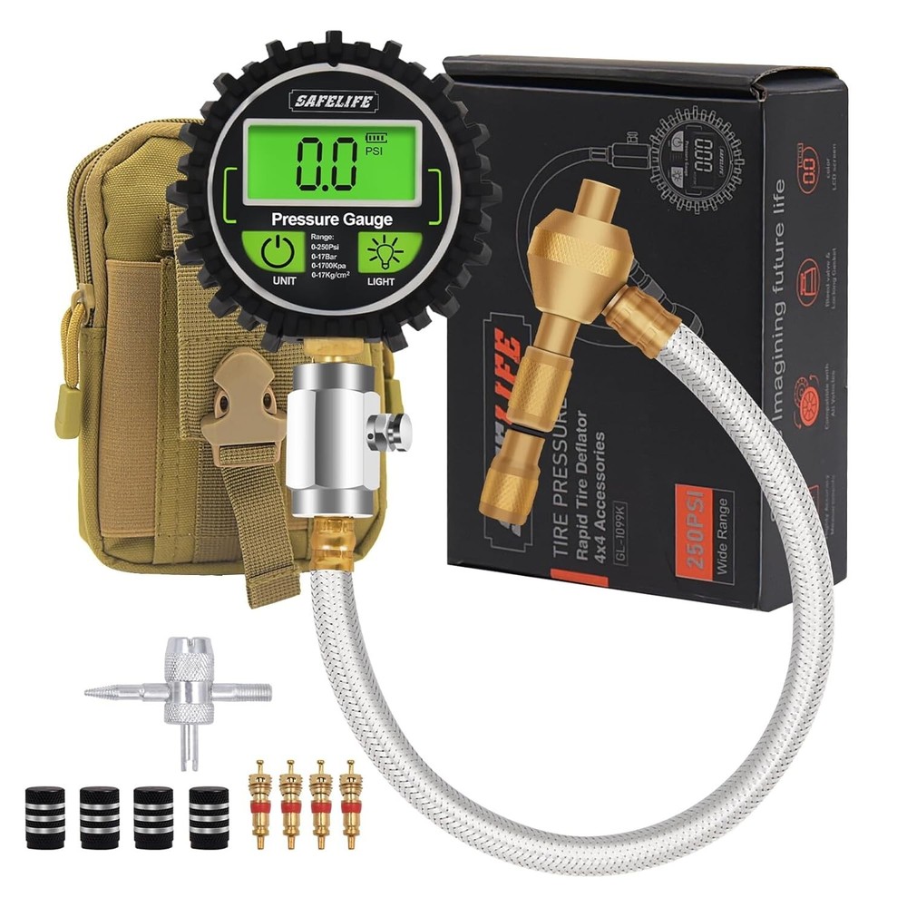4x4 Digital Tire Deflator kit，Professional Tire Pressure Gauge 250PSI, Rapid Air