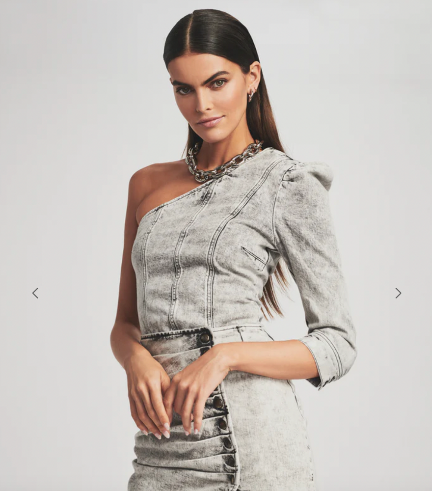 Retrofête 'Moira' Denim One-Shoulder Top Grey in Size XS New With Tags