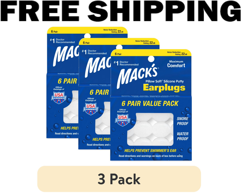 Mack's Pillow Soft Silicone Earplug Noise Reduction Snore Proof 6 Pairs - 3 Pack