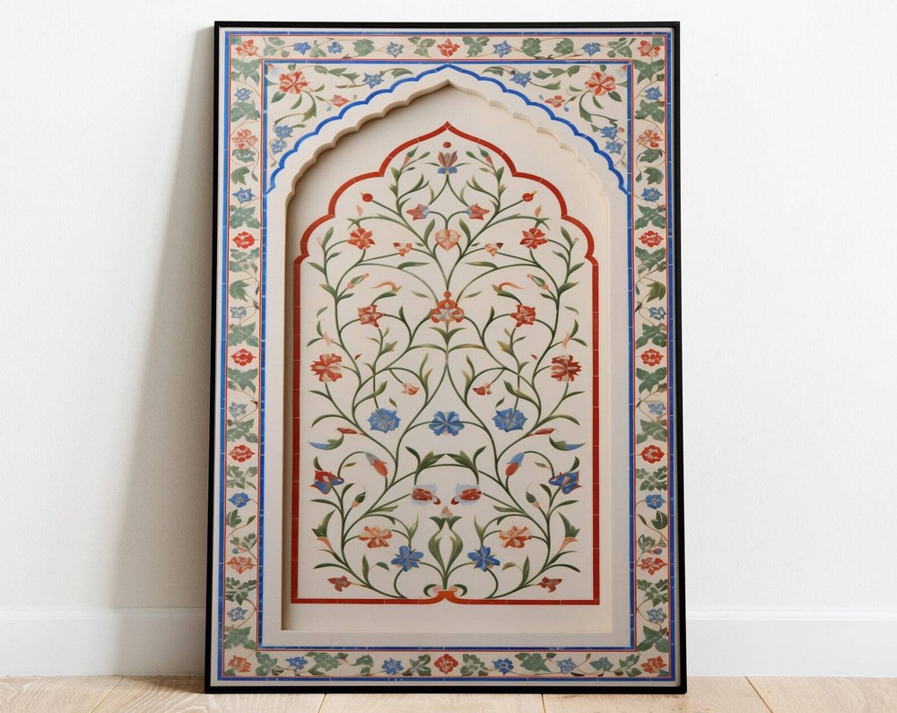 Vintage Islamic Inlay Work Wall Art Floral Prints Living Room Decor Printable