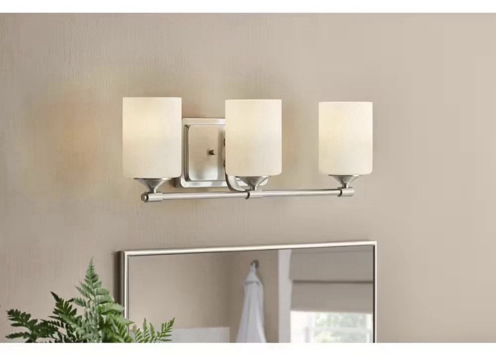 Hampton Bay Darlington 20.88in. 3Light Brushed Nickel Vanity Light Frosted Glass