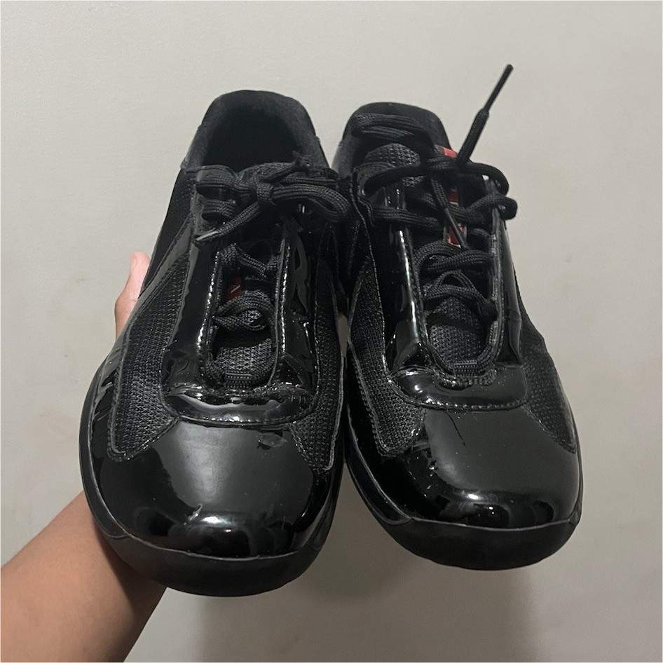 PRADA Americas Cup Men's Black Leather Mesh Sneakers Size 7.5 Casual Comfort