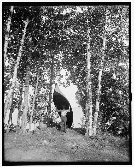 Photo:Raquette Lake Adirondacks NY 1900s Canoe Carry Birch Trees