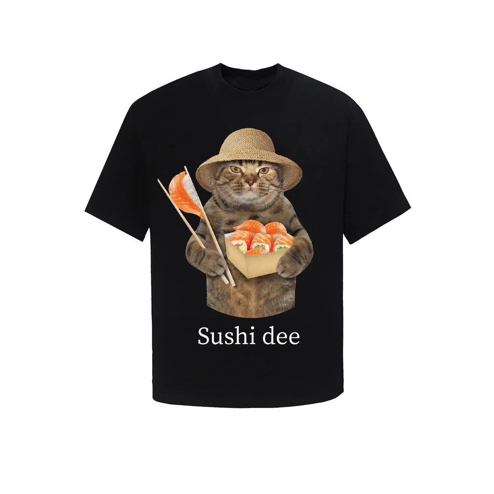 SuShi dee Funny Cat Graphic T-Shirt Cute Meme Tee Cotton Casual Unisex S-3XL