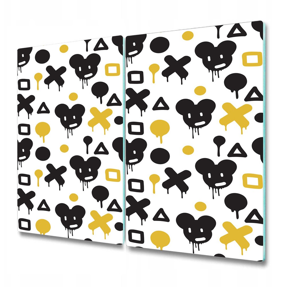 Glass Worktop Kitchen Chopping Serving Board Graffiti black and yellow 2x30x52