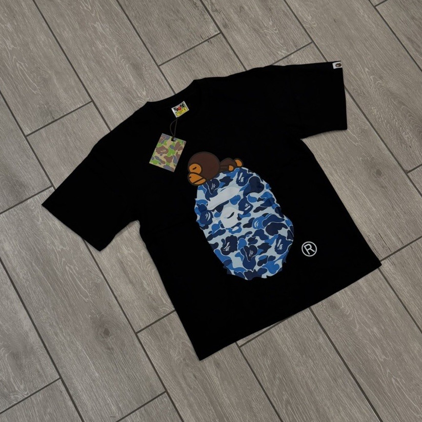 A Bathing Ape Men's Black Graphic Logo Crew Neck Short Sleeve T-Shirt Size XL