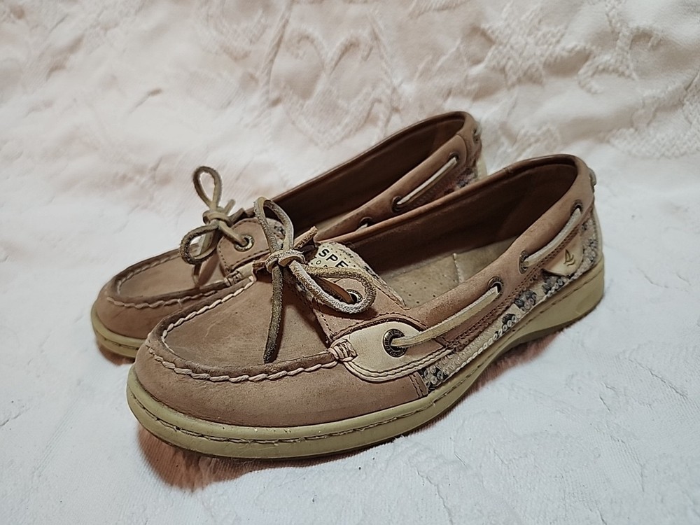 Women's Sperry Topsider Angelfish Boat Shoes Sequins And Leopard Print Size 7M