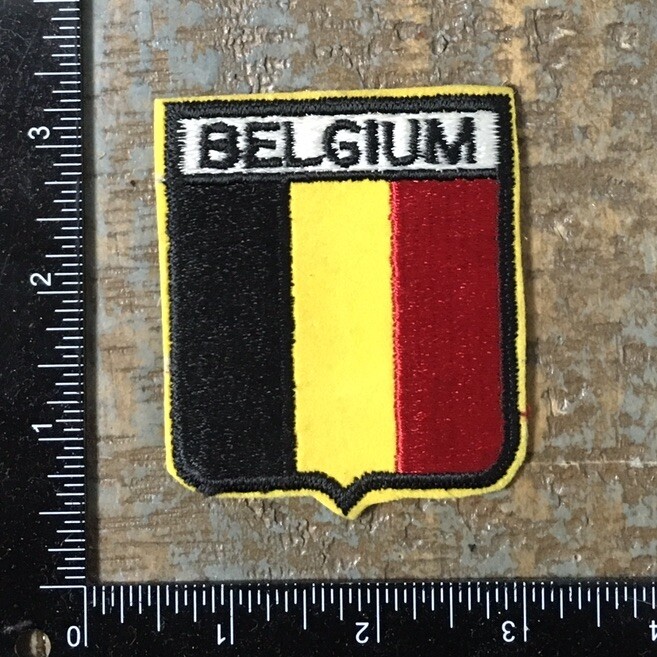 Vintage BELGIUM Country Flag Emblem Travel Souvenir Embroidered Patch 1970s Felt