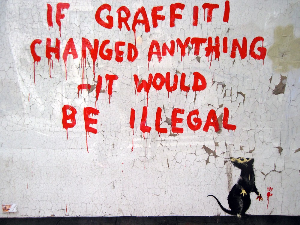 BANKSY STREET ART *FRAMED* CANVAS PRINT If grafitti changed anything 18x12