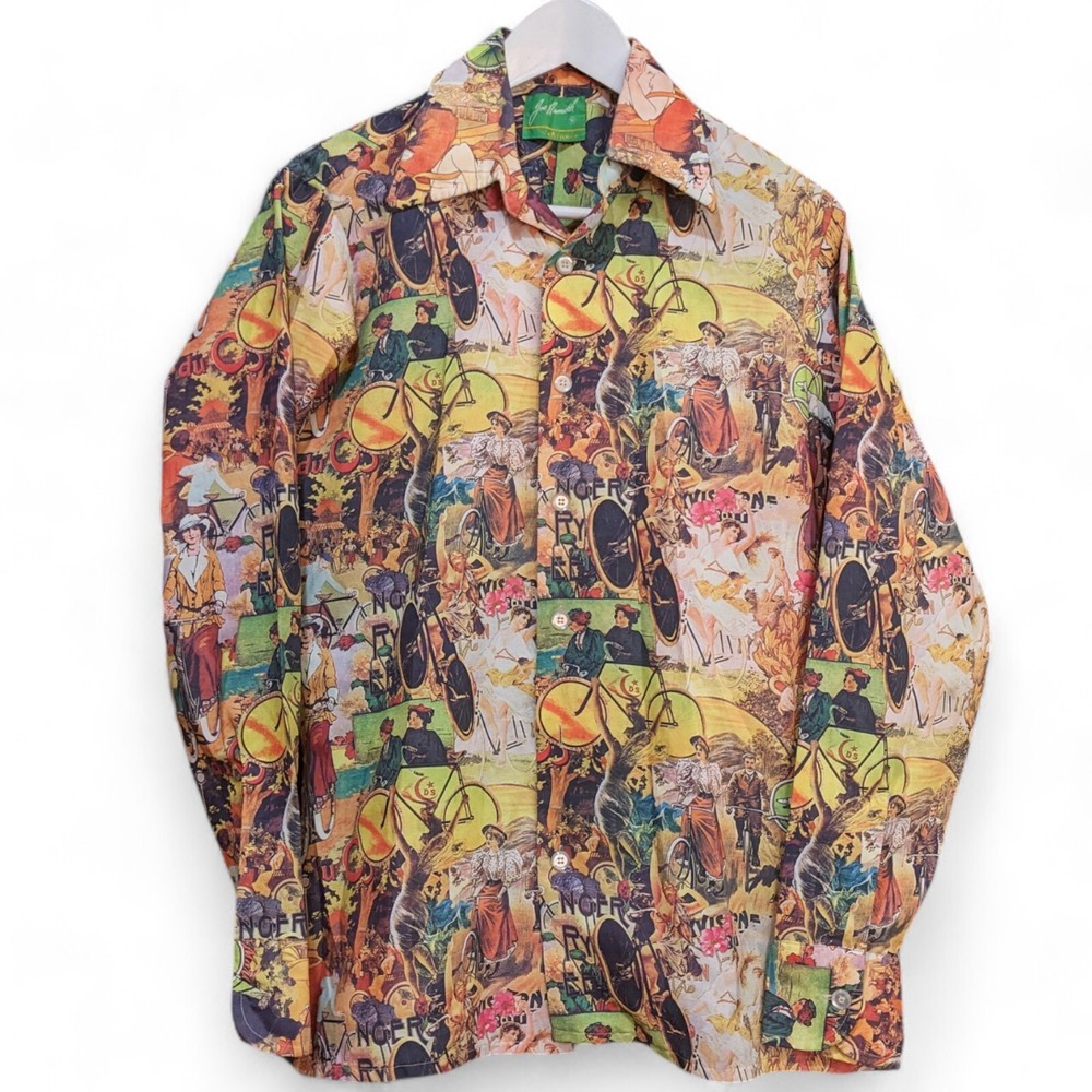 Joe Namath Arrow Button Up Shirt Retro Groovy Psychedelic Vtg Mens SIze Small
