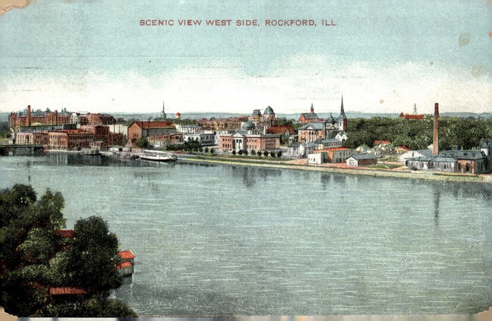 1907 Rockford Illinois West Side Scenic Rock River Cityscape Litho Postcard