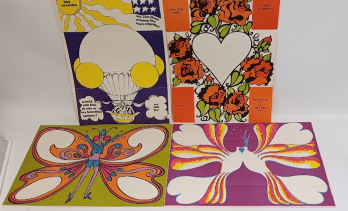 Vintage 1960's pop art fold-a-note stationary sheets, 4 designs total of 32