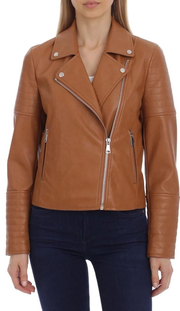 NWT Avec Les Filles Woman's Faux Leather Moto Biker Jacket Sz XS Zip Front