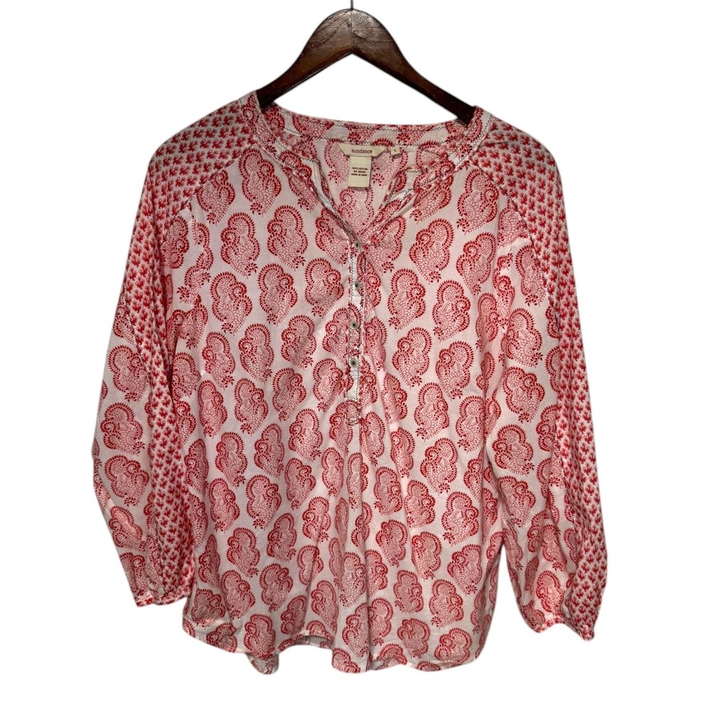 Sundance Paisley Print Blouse White/Red Size Large