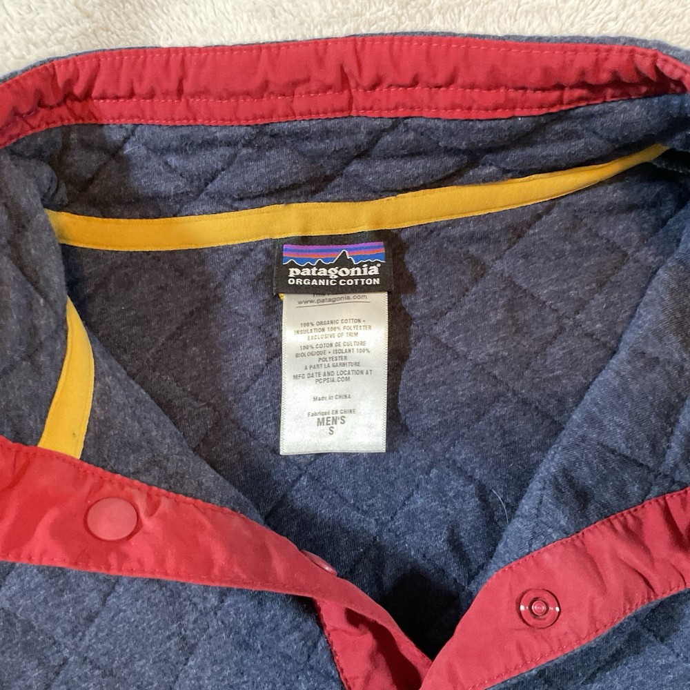 Patagonia Organic Cotton Quilted Snap T Pullover Sweater Jacket Small Men Blue
