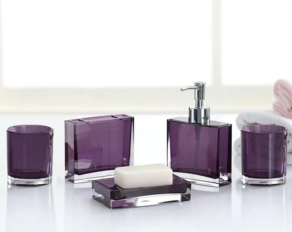5-Piece Purple Acrylic Bathroom Set with Toothbrush Holder