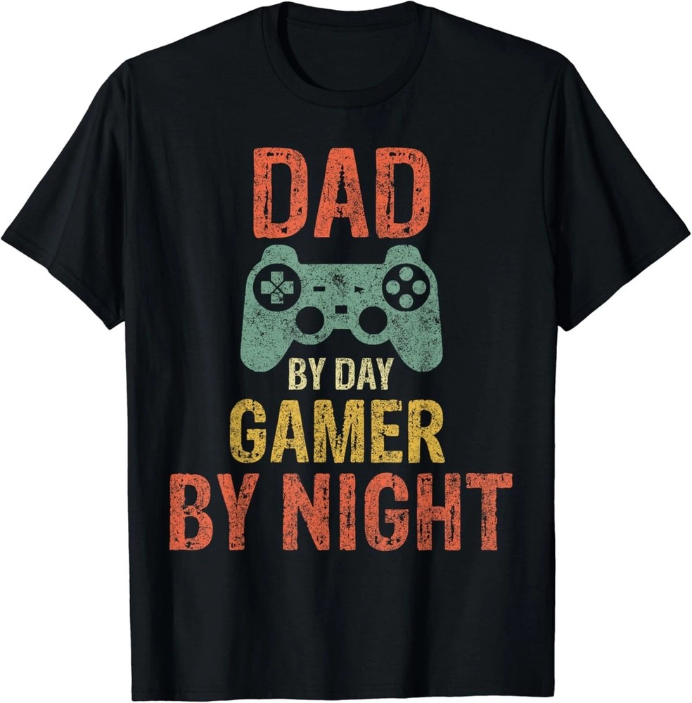 Funny Dad By Day Gamer By Night Black T-Shirt