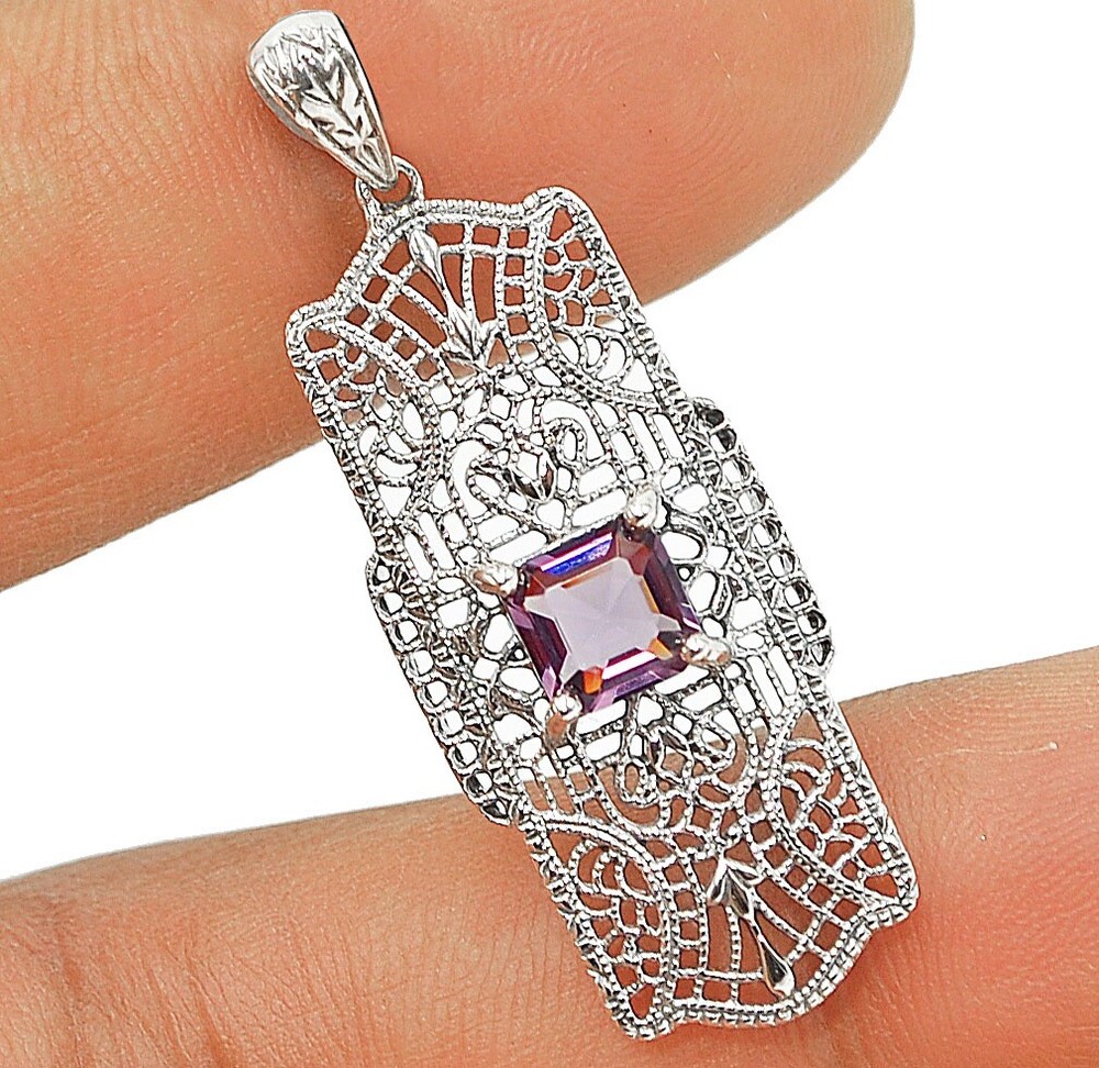 2CT Natural Amethyst 925 Sterling Silver Victorian Style Pendant Jewelry AB1868