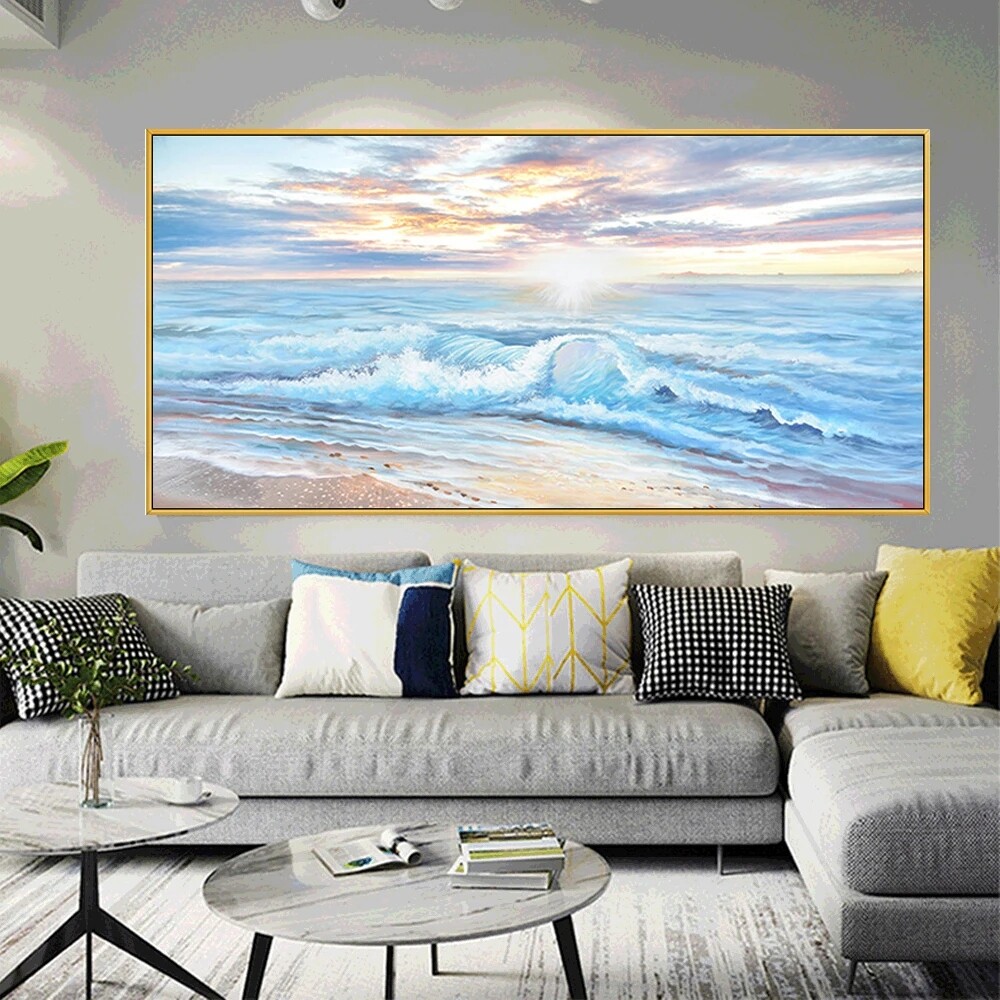 Blue Beach Theme Modern Seascape Hand-painted Oil Painting Artwork Landscape