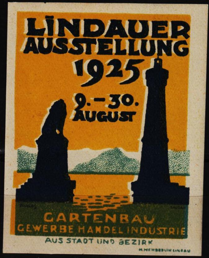 vintage poster stamp 1925 Lindau Expo, Lake Constance, Otto Tillkes  /0224