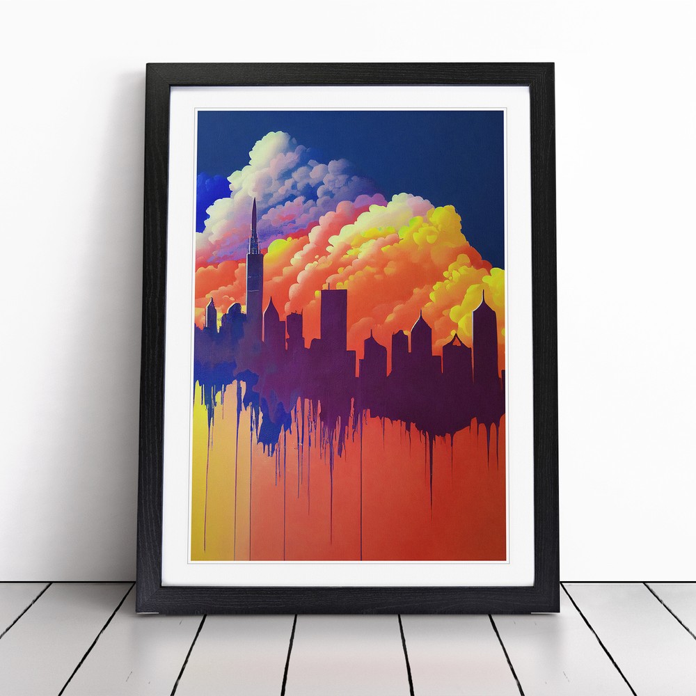 Paint Drip City Skyline No.6 Abstract Wall Art Print Framed Picture Poster