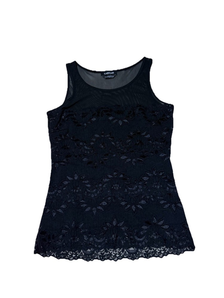 Bebe Black Lace Tank Top Women's Size Small Y2K Twilightcore Clubwear USA