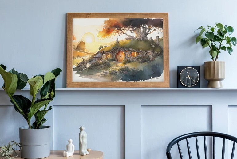Bag End Sunrise Painting, Lord of the Rings Art, Fantasy Art
