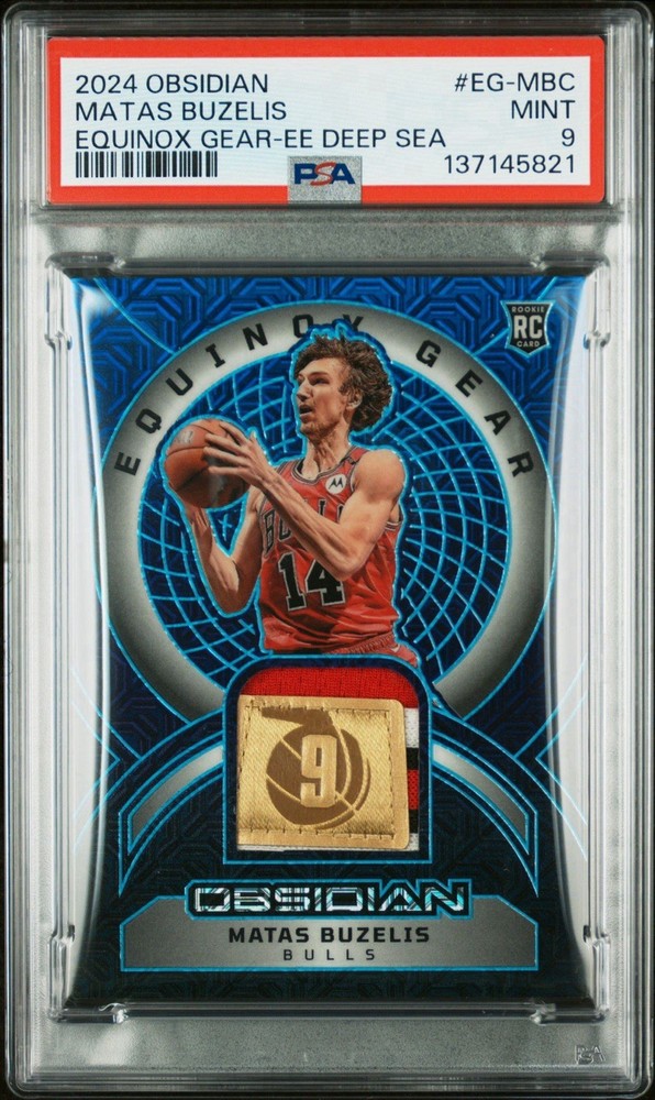 2024-25 Panini Obsidian Equinox Gear Matas Buzelis Deep Sea Mojo /5 PSA 9