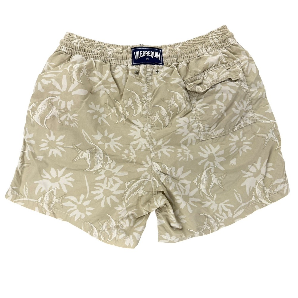 Vilebrequin Mens Lined Swim Trunks Size XL Floral Fish Tan Drawstring 5.5