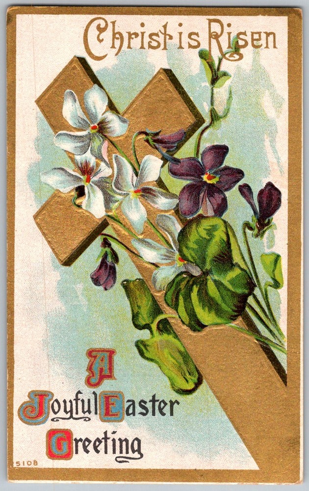 Antique Postcard Easter Cross Violets 1910s