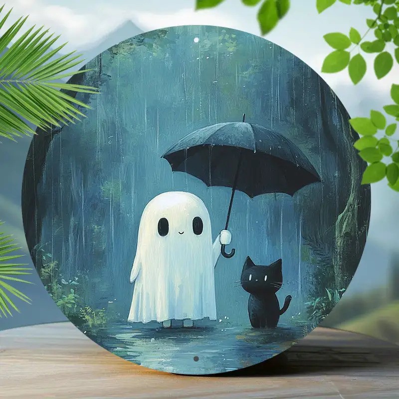 Halloween Metal Wall Decor Cute Black Cat Umbrella Vintage Gothic