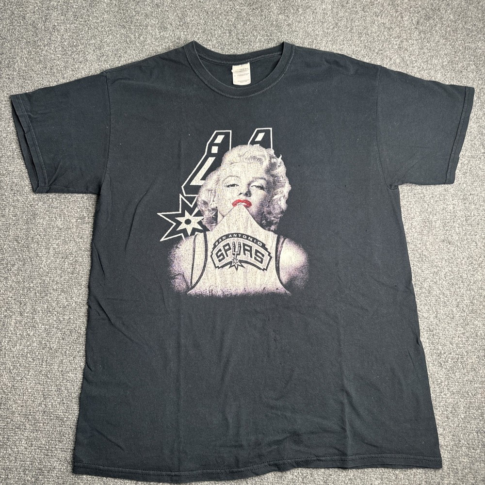 San Antonio Spurs T Shirt Marilyn Monroe Men L Black tee flaws shown