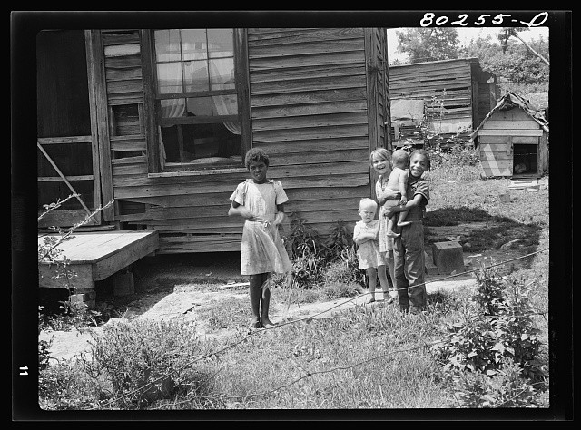 Photo:1930s Poor Rural Children Cabin Yard Wooden Houses