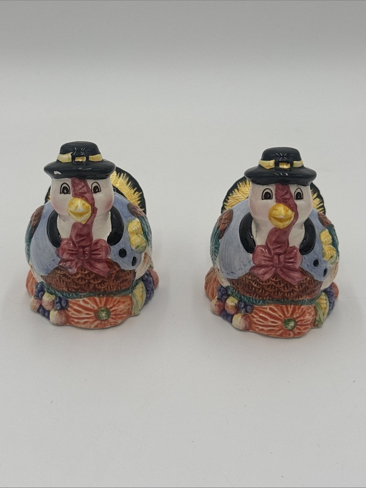 Vintage Turkey candle holders Colorful Thanksgiving Pilgrim Ceramic