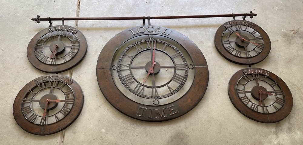 World Time Zones Wall Clock Hand Forged Metal Wall Art Intelligent Design.