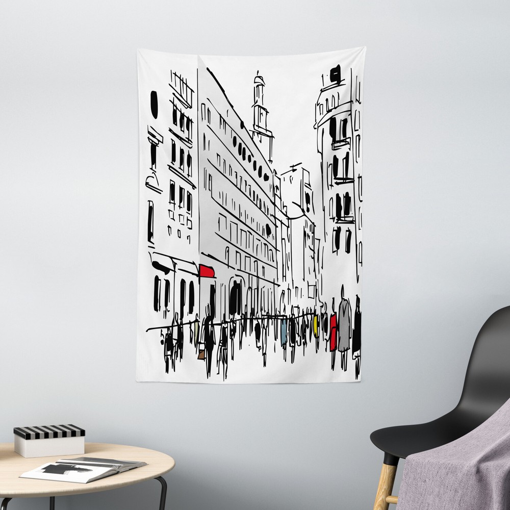 Urban Tapestry Ink Cityscape Street View Print Wall Hanging Decor