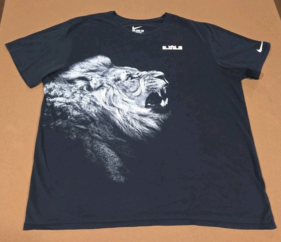 Nike Shirt Mens Large Black Athletic Cut Lebron James King Dri Fit Lion Graphic