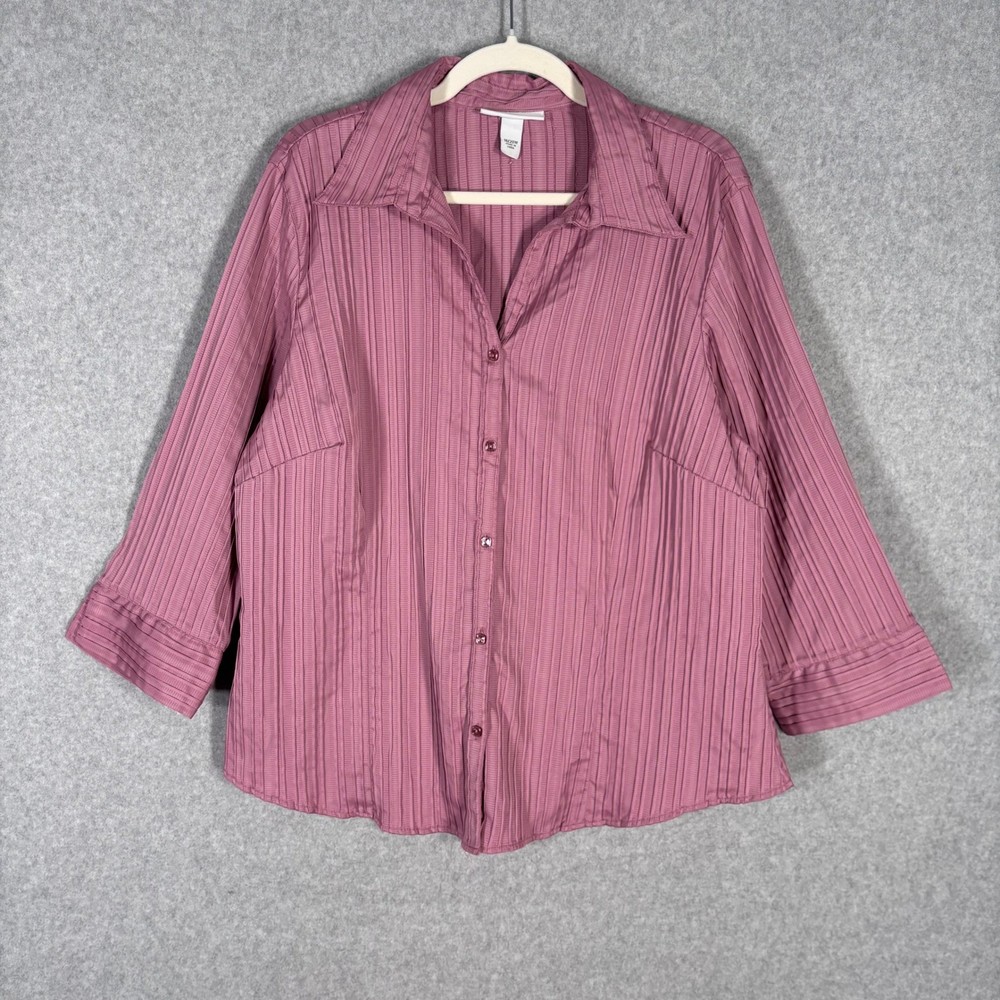Dressbarn Pleated Textured Blouse 18/20 Pink Stretch Pintuck Artsy Classic