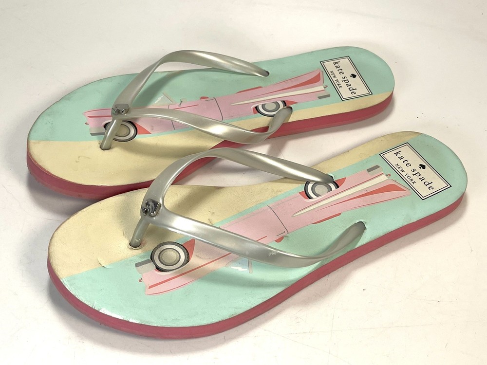 Kate Spade Pink Green Cadillac Nassau Flip Flops Size 7-8