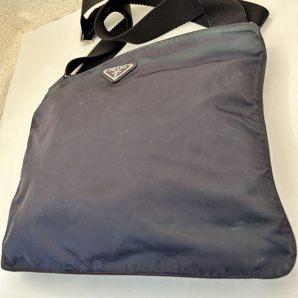 RARE PRADA nylon shoulder sacoche bag with triangle logo plate in excellent condition