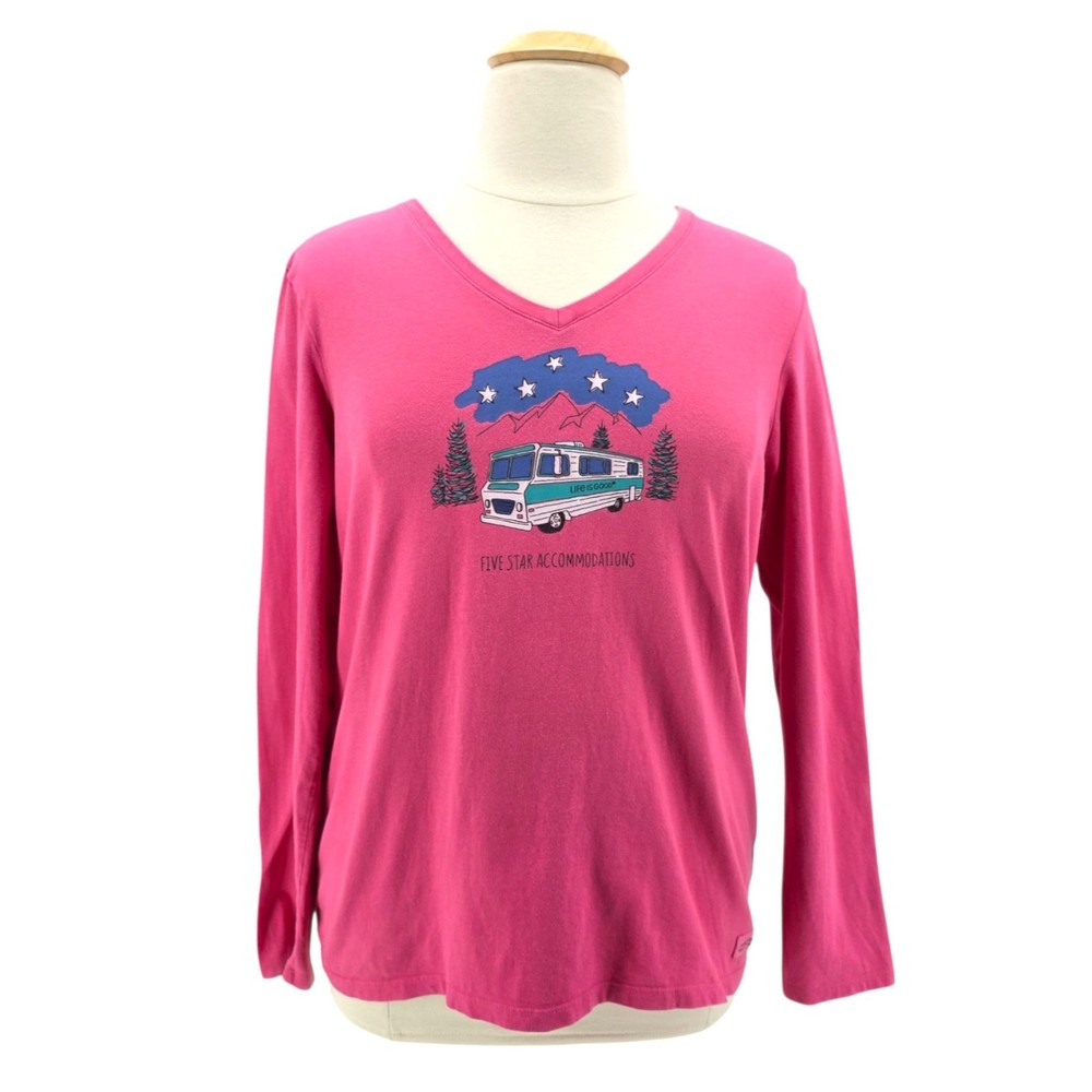 Life Is Good Womens XL Top Crusher Tee Five Star Accommodations RV Camping Pink-image