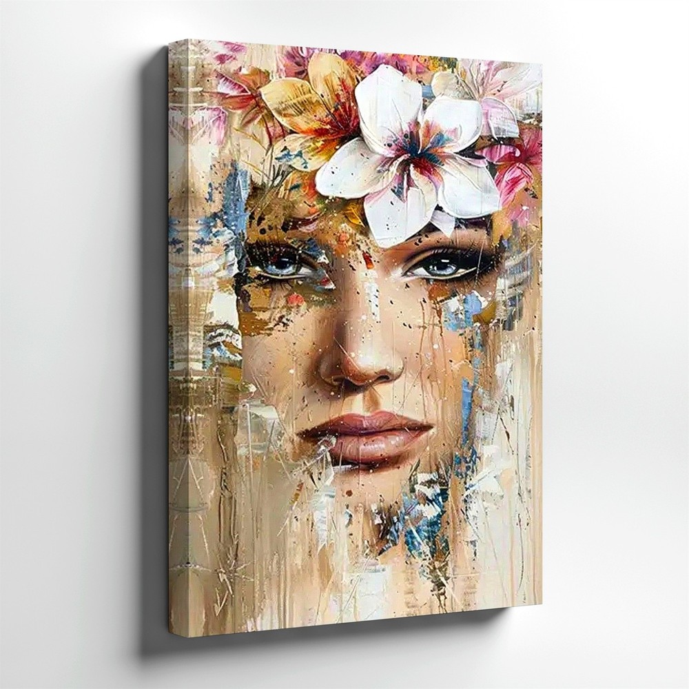 Wall Art Abstract Woman Face Canvas Print Floral Portrait Modern Home Decor