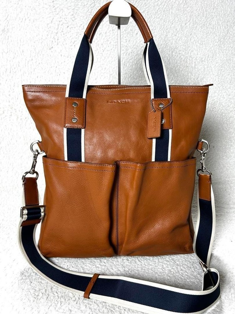 Coach Heritage Web Leather Tote with A4 Pouch - 2-Way Shoulder & Crossbody Bag in Brown