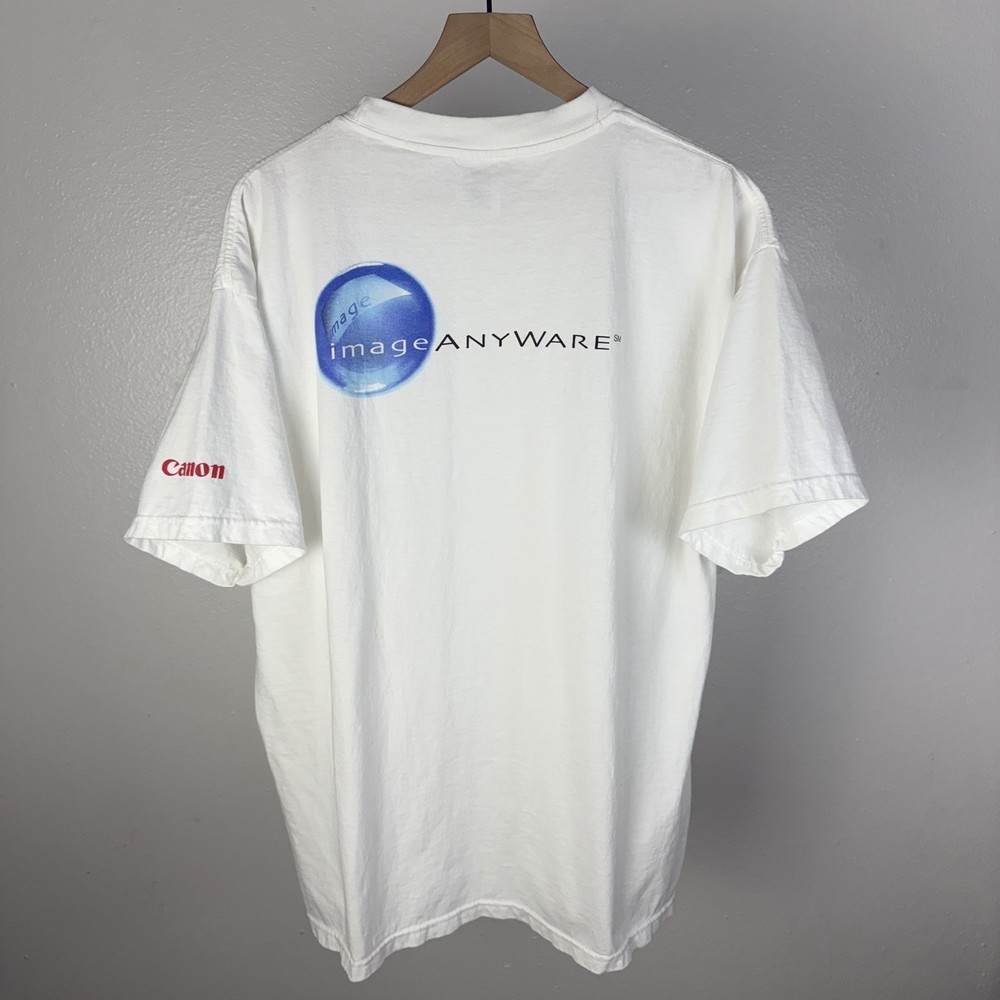 Vintage Canon Camera Image Anyware Anywhere Japan Promo 90’s Y2K T Shirt Size XL