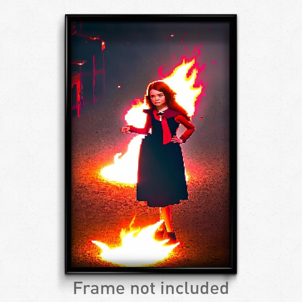 8-Bit Rosy Flame Pixel Art Psychedelic Video Game Poster