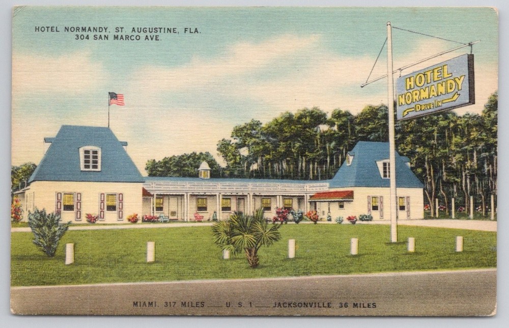 Hotel Normandy St. Augustine FL Postcard US 1 Motor Tourist Linen Vintage