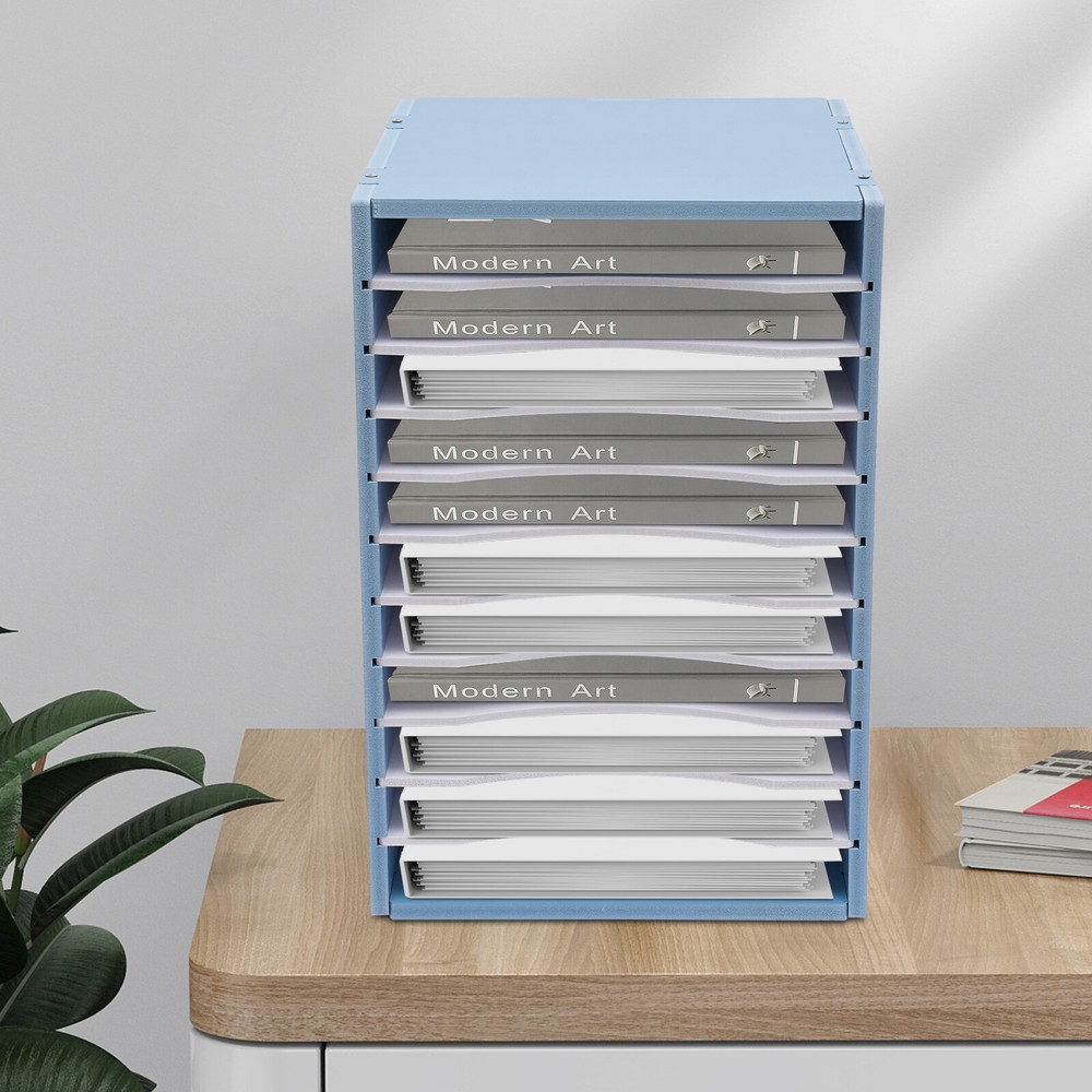 Vertical Desktop Sorter, 11 Compartment, Blue, Letter-size Shelves, Durable