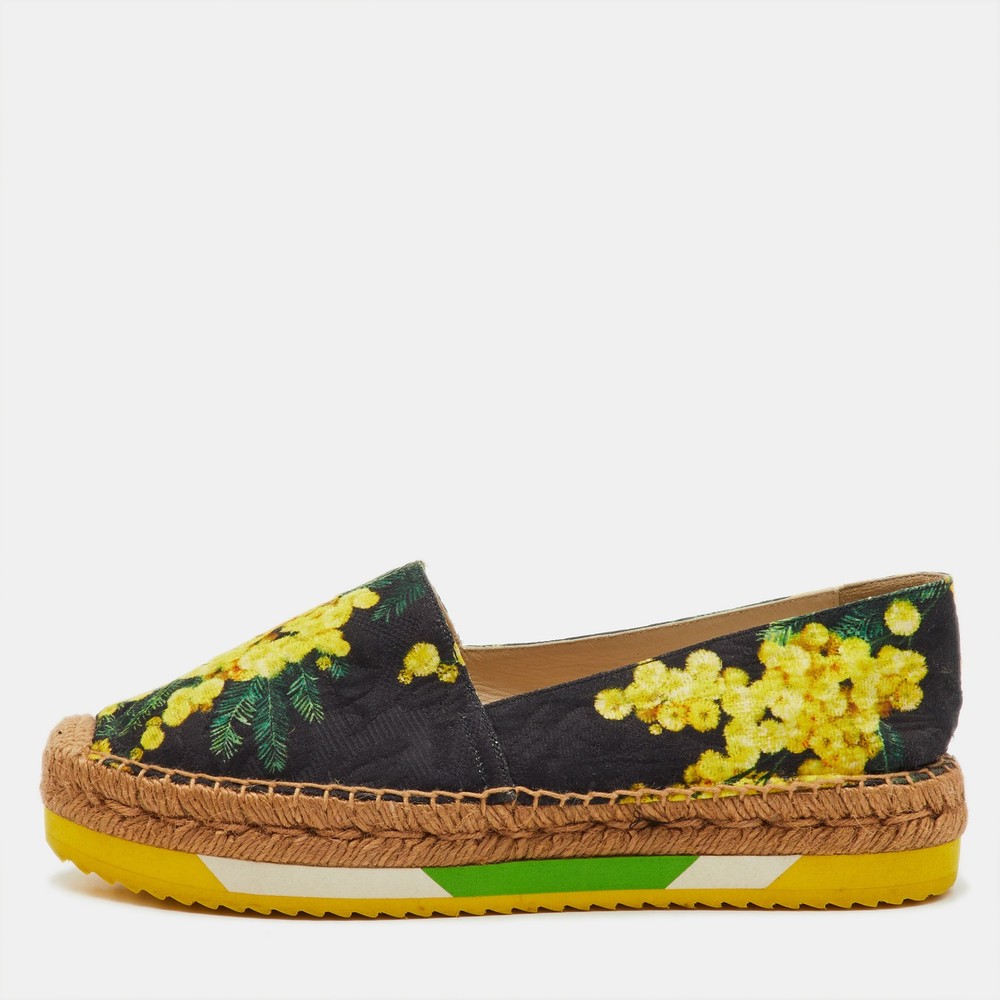 Dolce & Gabbana Multicolor Floral Printed Fabric Platform Espadrille Flats Size